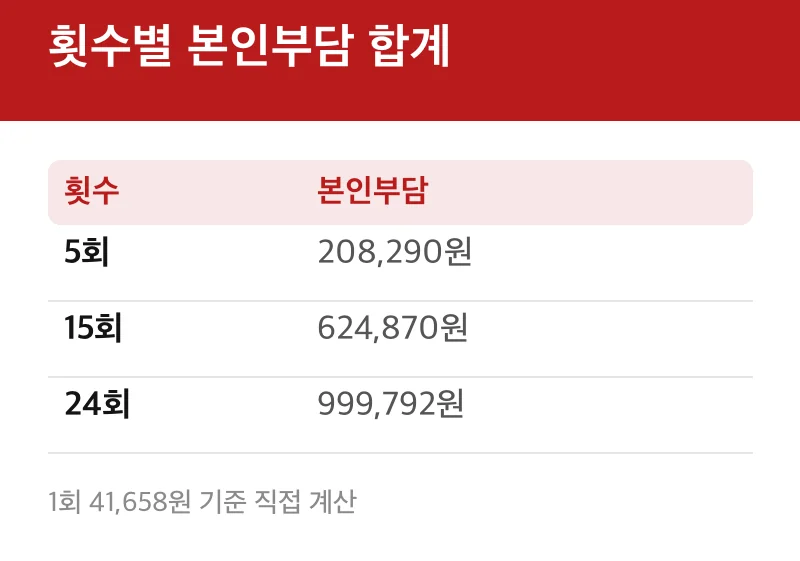 횟수별 본인부담 합계